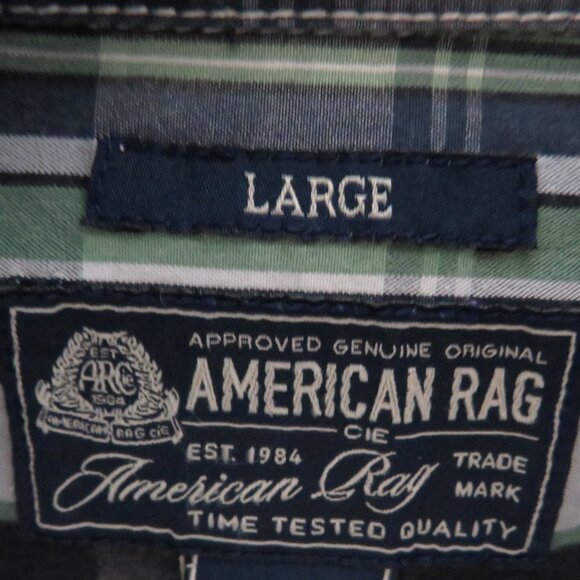 American Rag* Men's Short Sleeve Button Down Curved Hem Pocket Plaid Shirt~Large - Picture 3 of 11
